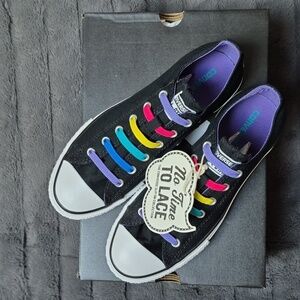 Rainbow No Time For Laces Elastic Cord Converse! Size 7 Women! NWT!